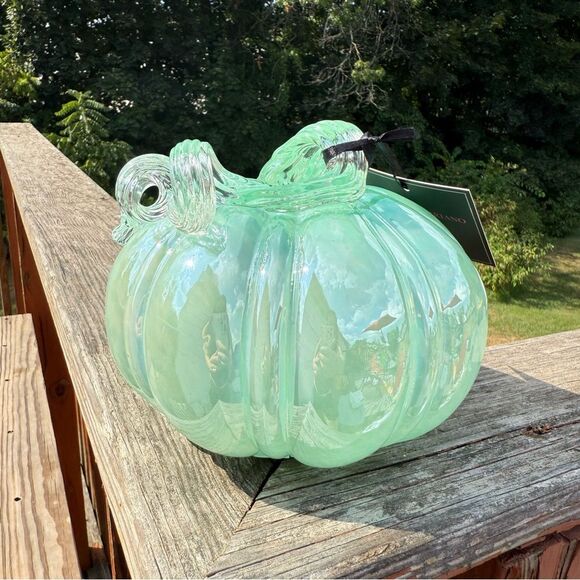 NEW Christian Siriano Mint Green Handblown Glass Pumpkin Art 6” - Picture 2 of 6